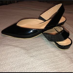 Black patent leather flats slingback